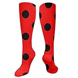 975 Sportsocken Rote Und Schwarze Tupfen Marienkäfer-Muster Halloween-Outfit Strümpfe Stilvoll Lange Socken Atmungsaktiv Fußballsocken Für Wandern Laufen Fitness 8.5X50 C