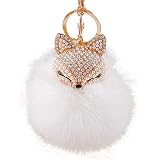 Fliyeong Fox Plüsch Ball Schlüsselbund Inlay Strass Schlüsselanhänger Autoschlüssel Plüsch Hängender Anhänger für Weihnachten 8cm - Weiß Kreativ und Nü
