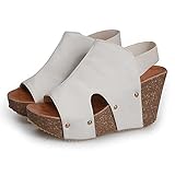 LEIDE Damen Keilsandale Knöchelriemen Leichte Plattform Schuhe Verstellbare Offene Zehen Sandalen Schuhe, Weiß (Weiß), 42 EU