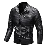 Herren Kunst-Lederjacke Herbst Winter Warm Gefüttert Wertige Bikerjacke Stehkragen Cargo Winterparka Motorradjacke Bomberjacke Winddicht Outdoorjacke Freizeitjacke Steppjack