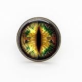Grüner Drachen-Katzenauge, Fantasie-Bild, Fotokunst, Glas-Cabochon-Ringe, Geschenk für Freunde, verstellbar, handgefertigt, 100 %