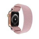 Elastisches Scrunchie-Armband für Apple Watch, Ersatz-Uhrenarmband mit Nylonschlaufe für iWatch Series SE 6 5 4 3 2 1-Hellrosa, 42 mm 44 mm, groß (6,3-7,9 Zoll)