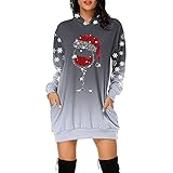 LOPILY Weihnachtskleid Damen Große Größen Pailletten Glitzer 3D Optiken Weihnachten Jumperkleid mit Rentier Gedruckt Goldene Weihnachten Sweatkleider Damen Gr 48 Xmas Ausgestellte Minikleid C