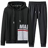 Yowablo Pullover Sets Herren Herbst Winter 2-teilig Patchwork Langarm Top Bluse + Lange Hose ( XL,5Schwarz )