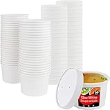 50 x weiße Einweg-Behälter für Suppen und Eiscreme, 340 ml mit Deckel, 50 Stück, kompostierbar, biologisch abbaubar, braune Papierschüsselbehälter, Pappe, runde Deli-Behälter, Deckel, 737 ml, 907