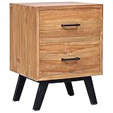 Massivholz Teak Nachtkommode mit 2 Schubladen Nachtschrank Telefonschrank Konsolentisch Telefontisch Nachttisch Dekorativer Schrank B