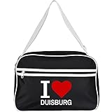 Multifanshop® Retrotasche breit - I Love Duisburg - schwarz - Schultertasche Umhängetasche T