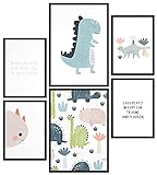 Papierschmiede® Kids Mood-Poster Set Dino | Bilder Kinderzimmer Babyzimmer Wanddeko | 2x DIN A4 und 4x DIN A5 | Dinosaurier Urzeit Tyrannosaurus - Kinderposter ohne R