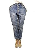 Karostar Stretch Baggy Boyfriend Jeans Nieten Seitenstreifen (XL-42, Denim red Stripe)
