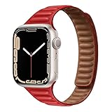 Lederband Kompatibel mit Apple Watch 44mm 40mm 38mm 42mm 41mm 45mm,Armband mit Magnetschnallen Kompatibel für iWatch Serie 7/6/SE/5/4/3,Damen Herren Lederbänder Uhrenarmband,Ersatzband,R