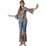 dressforfun 900522 - Damenkostüm Hippi Girl Harmony, Outfit in Jeans- und Ornamentenoptik inkl. Stirnband (XXL | Nr. 302612)