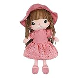 FakeFace Stoffpuppe babypuppe Püppchen mit Haar Baby Kinder Mädchen Deko Weiche Baby Puppe Doll Kuschelpuppe Taufgeschenk Plüschtier Gefüllte Puppen Mädchen Plüsch Spielzeug 40cm (Puppe-A-Pink)