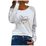 Damen Casual Aushöhlen Langarm Tops Pullover für Damen Rundhalsausschnitt Spitze Lose T-Stück Solide Raglan Top Patchwork