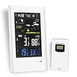 Fackelmann Premium 8 in 1 Wetterstation Funk mit Außensensor Tecno, Elegante Multifunktionale Funkwetterstation mit Wettervorhersage und Farbdisplay