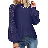 Pianshanzi Damen Bluse Elegant V-Ausschnitt Hemden Langarm Casual Arbeit Oberteile mit Knöpfen Hemd Lose Langarmshirt Einfarbig Top