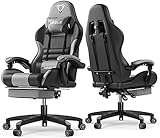 Furgle Gaming-Stuhl, Bürostuhl, ergonomischer Sitz, verstellbar, Drehstuhl, Gamer-Stuhl, Kippmechanismus, Kopfstütze, Lendenwirbelstütze (Grau & Schwarz)