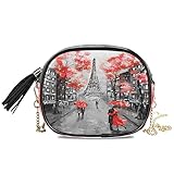 ALARGE Damen Mädchen Schultertasche, Umhängetasche, Wasserfarben, Eiffelturm-Liebhaber, Paris, PU-Leder Sling Bag Geldbörse mit verstellbarem Metallkette Riemen und Q