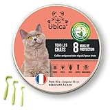 Ubica® Zeckenhalsband für Katzen - Flohhalsband Katze - Zeckenschutz - Flohmittel Katzen - Formel mit ätherischen Ölen (Pfefferminze) - Gefahrlos und 100% WASSERDICHT 3 Zeckenklammern G