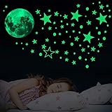 Hoiny Leuchtsticker Wandtattoo 435 Stück Sternenhimmel Leuchtsterne selbstklebend,Mond Wanddeko Aufkleber,fluoreszierende Leuchtsterne Punkten für Kinderzimmer，Baby, Kinder oder S