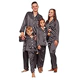 Weihnachts Schlafanzug Familie Set 3 Einfarbig Weihnachtspyjamas Set Pyjamas Family Langarm Winter Nachtwäsche Set Outfit Weihnachten Familie Loose Kuschelig Hausanzug Schlafanzüge Homew