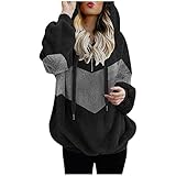 Deloito Teddy Fleecepullover Damen mit Kapuze Langarm Weich Plüsch Pullover Winter Fleece Hoodie Warm Teddy-Fleece Sweatshirt Oversize Kapuzenpullover Casual Lose Plüsch Oberteile Farbblock