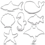 KENIAO Ozean Kreatur Ausstechformen Set - 7 Stück - Hai, Wal, Fisch, Manta, Seestern, Muschel und Seepferdchen Keksausstecher - E