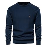 Pajiay Sweaters Herren Rundhals Einfachheit Einfarbig Pullovers Herren Slim Fit Business Lässig Base Strickwaren Herren Frühling Herbst Warm Komfortabel Pullovers Herren D-Navy M