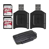Kingston Canvas React Plus V90 UHS-II SDXC Karte mit UHS-II SD-Kartenleser (2er-Pack) und Speichergehäuse-Paket (3 Stück)
