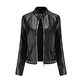 Baiomawzh Lederjacke Klassisch Damen Biker Blazer Jacke Slim Fit PU Lederjacke Bequem Weichem Bikerjacke mit Reißverschluss Kurze Jacke Vintage Damenmantel Outw