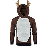 Herren Weihnachtspullover mit Rentier-Motiv und 3D-Fell, mit Kapuze, Rudolph Buddy Elf, A22_brown, M