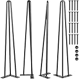 Happybuy Haarnadel Tischbein 30 Zoll 76,2 cm, Tischbeine Metall Schwarz 4 Stücke mit 4 Gummibodenfüße 3 Pfosten, Möbelfüße verstellbar austauschb