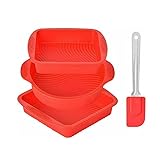 Cormorn 4er Set Silikon Backformen Rot Kastenform Kuchenform Tortenform Brotform Kuchen,Silikon Kuchenform Backform Kuchenbackform Flexibel Gugelhupf Form in R