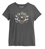 HARLEY-DAVIDSON Damen T-Shirt Tee Shirt Race Eagle Aufdruck Kurzarm Rippenausschnitt Grau, S