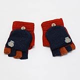 NAYAO 7-15 Jahre Winter Kinder Warme Handschuhe Flip-Top-Handschuhe Halbfinger-Handschuhe Kinderhandschuhe Strickfäustlinge(Brick red)