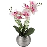 Kunstblumen Künstliche Orchideenblumen Phalaenopsis Bonsai Künstliche Orchidee im Silberfarbenen Topf für Esstisch, Schreibtisch oder Empfang