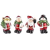 Kleine Deko-Figuren | Weihnachten | 4 Stück | Rentier, Weihnachtsmann, Schneemann & Winterkind | Weihnachtsfiguren ideal zum Basteln oder als Tischdeko (Figuren stehend | ca. 7 cm hoch)