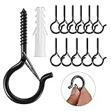 Hakenschraube, 12 Stück Schraubhaken, Deckenhaken Schwerlast mit Sicherheitsschnalle mit Schrauben zum Aufhängen von Pflanzenkörben Vogelhäuschen Windspielen Laternen Lichterketten (Schwarz)