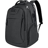 KROSER Großer Laptop Rucksack 17,3 Zoll Laptoptasche für Schule Arbeit Reise Wasserdicht Business Notebook Jungen Teenager Daypacks mit USB Ladeanschluss für Männer/College/Frauen Schwarz MEHRWEG