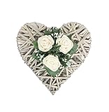 Ziegler Rattanherz Rosengesteck Rosenherz Tischgesteck Tischdeko Grabgesteck Grabschmuck Trauerschmuck Grabaufleger Blumengesteck Tischgesteck Herz 3 Rosen weiß (2)