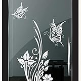 DD Dotzler Design 2111-2 Milchglas-Folie Fenster-Folie Klebe-Folie Glas-Dekorfolie Fenster-Aufkleber Sichtschutz-Folie Fenster-Tattoo Schmetterling Blume Duschkab