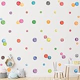 HPNIUB 51 Pcs Bunt Wandsticker für Kinderzimmer,Punkte Wandtattoo,Aquarell Polka Dots Wandaufkleber,Tupfen Wandsticker für Schlafzimmer,Selbstklebend Kreise Pastell Wandsticker Babyzimmer W