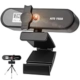 Webcam mit Mikrofon 2K HD Webcam mit Abdeckung Stativ Web Camera Facecam Streaming Kamera 60 FPS 360° Drehbar Autofokus USB Kamera für PC Mac Videochat-Aufnahme Konferenz Webcam für Zoom Skype Youtub