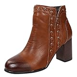 Yowablo Damen Stiefelette Damen Chelsea-Stiefel Booties Schuhe Damen rutschfeste Square Heels Reißverschluss Round Toe Short (38,braun)