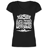 Motorrad Zubehör Biker - Scheiß aufs Pferd echte Prinzen kommen mit dem Motorrad - XXL - Schwarz - Silhouette - XO1525 - Damen T-Shirt mit V