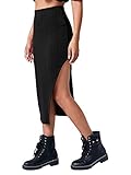 DIDK Damen Rock Elegant Midirock Rockabilly Vintage Retro Röcke mit Schlitz Casual Freizeitrock Knielang Hohe Taille Skirt Partyrock Schwarz M