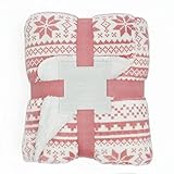 Dreamscene Große nordische Sherpa-Flanell-Fleecedecke, Kunstfell, weich, warm, Überwurf über Weihnachten, Schnee – Blush Pink Weiß, 150 x 180