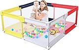 Laufstall Baby|Laufgitter Absperrgitter mit atmungsaktivem Netz 150x150cm|Kinderzaun mit vierfarbiger Naht|Safety Play Activity Center für Babys(Quadrat (59 Zoll * 59 Zoll))