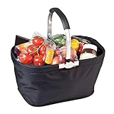 Faltbarer Einkaufskorb schwarz mit Aluminiumgriff | geräumige und stabile Einkaufstasche 30 Liter Füllvolumen | Klappkorb