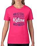 Comedy Shirts - Mir ist egal was Andere über Mich Denken, außer Katzen - Damen T-Shirt - Pink/Lila-Weiss Gr. L