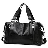 YYDM Herren-Reisetasche, Wasserdichtes Leder-Weee-Wochenendtasche, Großer Stauraum, Entsprach Mit Der Gepäckgröße Von Flugtaschen,Black b
